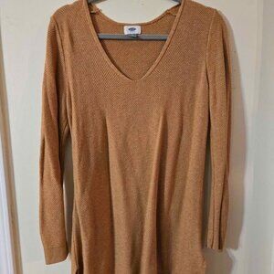 Old Navy V-Neck Spice Orange Textured Knit Long Sleeve Tunic Top Size Large